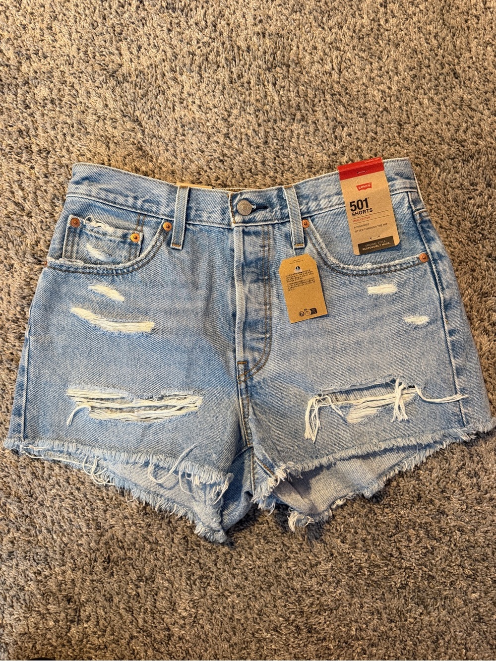 Levi's Light Blue Distressed Denim Jean Shorts